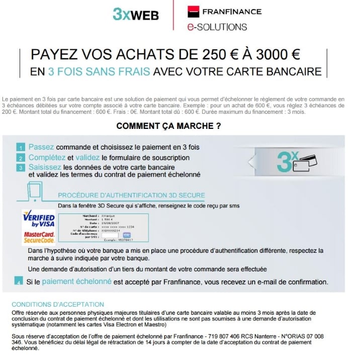 mentions légales pour le paiement 3X WEB
