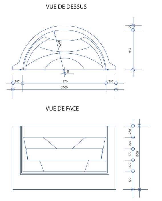 Dimensions escalier roman transat 2.50m x 1.50m