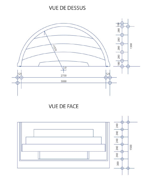 Dimensions escalier roman transat 3.00m x 1.50